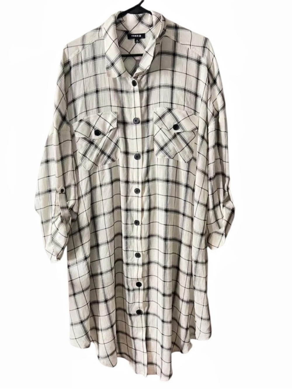 NWT Torrid Size 3 Black & White Windowpane Plaid Oversized Shacket Shirt Dress 3